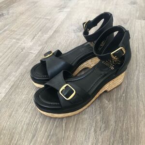 Vince Camuto Meterry Womens Adjustable Wedge Sandals Black Leather Upper Size 7M